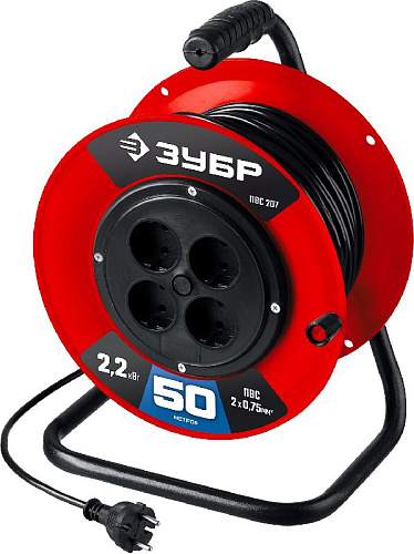 Удлинитель на катушке ПВС 50 м, 4 гнезда, 3*0,75 кв.мм, 2500 Вт ЗУБР Мастер ПВС-207 Удлинитель на катушке ПВС 50 м, 4 гнезда, 3*0,75 кв.мм, 2500 Вт ЗУБР Мастер ПВС-207