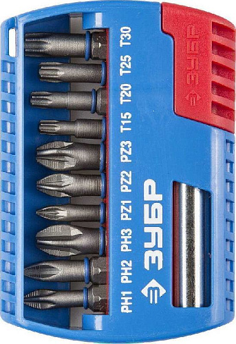 Набор бит 11 предм. с магнитным адаптером ЗУБР Набор бит 11 предм. с магнитным адаптером ЗУБР