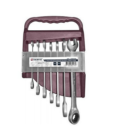 Набор ключей комбинированных трещоточных 8-19 мм (7 шт) на пластиковом держателе Thorvik CRWS7PR Набор ключей комбинированных трещоточных 8-19 мм (7 шт) на пластиковом держателе Thorvik CRWS7PR