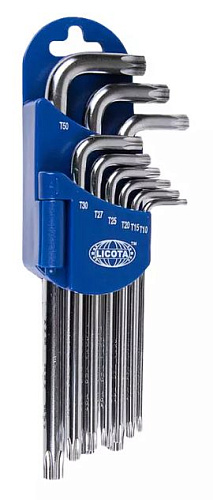 Набор ключей TORX угловых Т10-Т50 (9 шт) экстрадлинные с отверстием Licota Набор ключей TORX угловых Т10-Т50 (9 шт) экстрадлинные с отверстием Licota