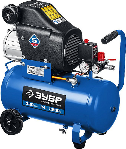 Компрессор масляный прямой привод 24 л, 2,2 кВт, 320 л/мин, 8 бар, 220 В ЗУБР Профессионал Компрессор масляный прямой привод 24 л, 2,2 кВт, 320 л/мин, 8 бар, 220 В ЗУБР Профессионал