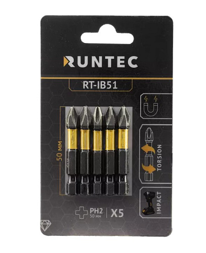 Бита PH №2 L= 50 мм (1/4" HEX) ударная с напылением Diamond Coating (5 шт) RUNTEC Бита PH №2 L= 50 мм (1/4" HEX) ударная с напылением Diamond Coating (5 шт) RUNTEC