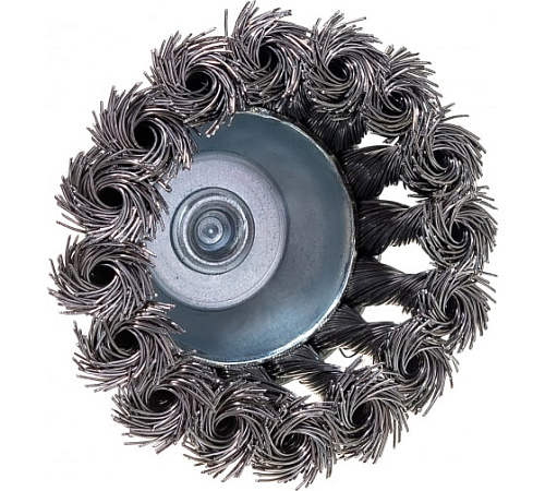 Щетка чашечная 75 мм для дрели со шпилькой крученая метал. проволока MATRIX Щетка чашечная 75 мм для дрели со шпилькой крученая метал. проволока MATRIX