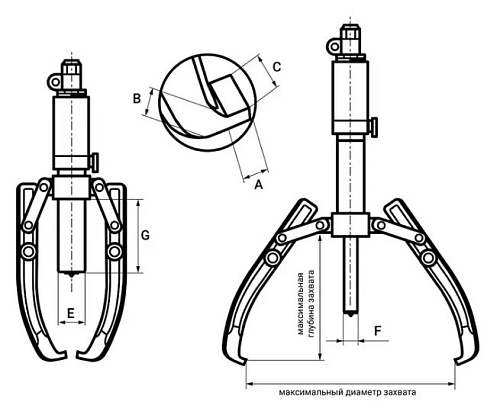 Съёмник гидравлический со встроенным насосом 10 т СГ-10У (серия 811505) ТЕХРИМ Съёмник гидравлический со встроенным насосом 10 т СГ-10У (серия 811505) ТЕХРИМ