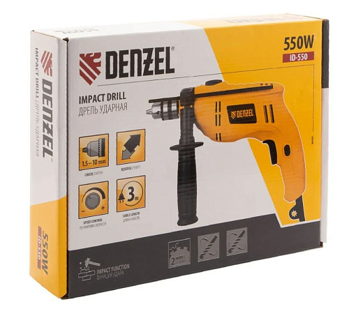 Дрель ударная 550 Вт, 10 мм, реверс, в коробке Denzel ID-550 Дрель ударная 550 Вт, 10 мм, реверс, в коробке Denzel ID-550