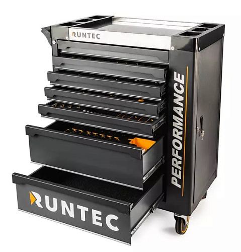 Тележка инструментальная 7 полок, 273 предм, стальная столешница, дверца RUNTEC Performance Тележка инструментальная 7 полок, 273 предм, стальная столешница, дверца RUNTEC Performance