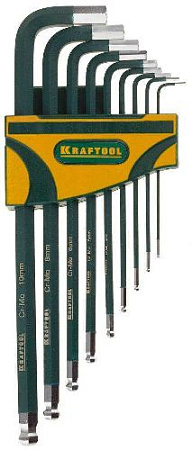 Набор ключей шестигранных угловых длинных с шаром 1,5-10 мм (9 шт) KRAFTOOL Набор ключей шестигранных угловых длинных с шаром 1,5-10 мм (9 шт) KRAFTOOL