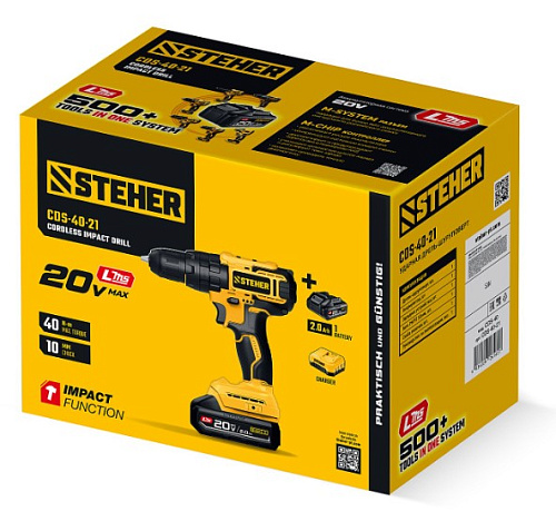 Дрель-шуруповерт аккумуляторная ударная 20 В, 40 Нм, 1*2 Ач LMS STEHER Дрель-шуруповерт аккумуляторная ударная 20 В, 40 Нм, 1*2 Ач LMS STEHER