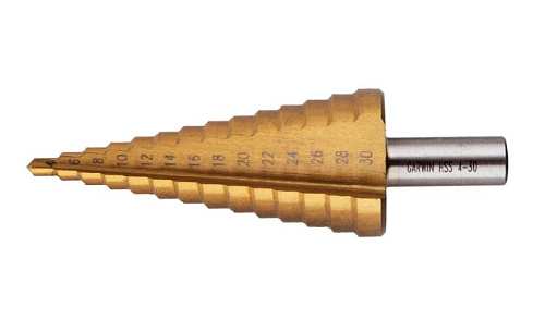 Сверло ступенчатое 4-30 мм, 14 ступеней HSS TiN GARWIN Сверло ступенчатое 4-30 мм, 14 ступеней HSS TiN GARWIN