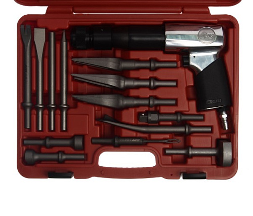 Молоток пневматический в комплекте с зубилами 15 предм, 6,7 Дж JTC Молоток пневматический в комплекте с зубилами 15 предм, 6,7 Дж JTC