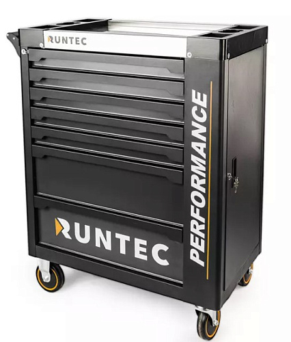 Тележка инструментальная 7 полок, серая, стальная столешница, дверца RUNTEC Performance Тележка инструментальная 7 полок, серая, стальная столешница, дверца RUNTEC Performance