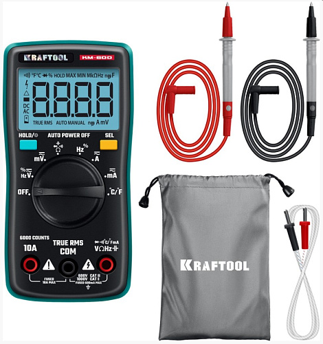 Мультиметр цифровой (измерение температуры) KRAFTOOL KM-600 Мультиметр цифровой (измерение температуры) KRAFTOOL KM-600