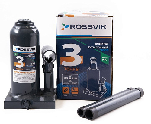 Домкрат бутылочный 3 т 175-345 мм ROSSVIK PRO Домкрат бутылочный 3 т 175-345 мм ROSSVIK PRO