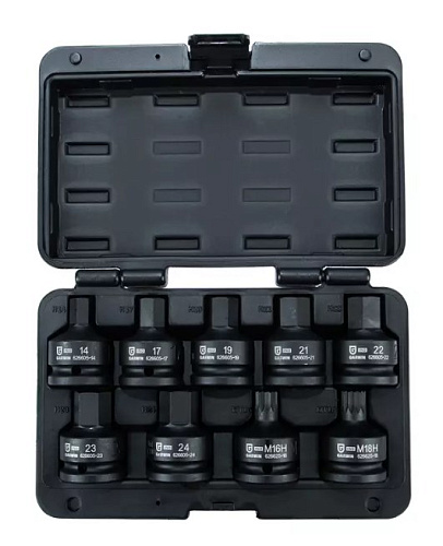 Набор насадок ударных 3/4" HEX 14*24 мм, SPLINE M16H, M18H (9 предм) L= 60 мм GARWIN Набор насадок ударных 3/4" HEX 14*24 мм, SPLINE M16H, M18H (9 предм) L= 60 мм GARWIN