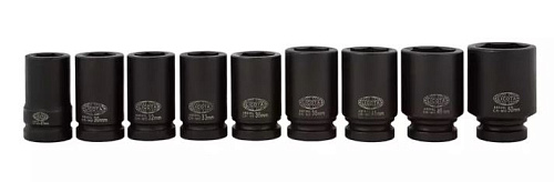 Набор головок торцевых ударных глубоких 27-50 мм (1") 9 предм. CrMo Licota Набор головок торцевых ударных глубоких 27-50 мм (1") 9 предм. CrMo Licota