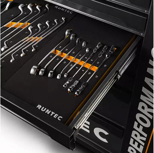 Тележка инструментальная 7 полок, 273 предм, стальная столешница, дверца RUNTEC Performance Тележка инструментальная 7 полок, 273 предм, стальная столешница, дверца RUNTEC Performance