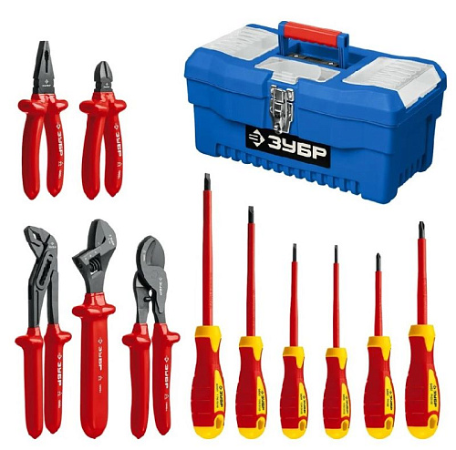Набор шарнирно-губцевого инструмента диэлектрического 12 предм. (до 1000В) ЗУБР Профессионал Набор шарнирно-губцевого инструмента диэлектрического 12 предм. (до 1000В) ЗУБР Профессионал