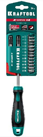 Отвертка-битодержатель с насадками 14 предм. KRAFTOOL X-Drive-14 Отвертка-битодержатель с насадками 14 предм. KRAFTOOL X-Drive-14