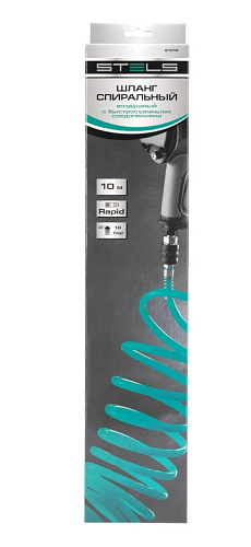 Шланг спиральный воздушный 15 м (8*12 мм) с быстросъемными соединениями 1/4", 18 бар STELS Шланг спиральный воздушный 15 м (8*12 мм) с быстросъемными соединениями 1/4", 18 бар STELS