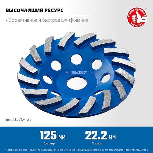 Чашка алмазная сегментная 125 мм Турбо ЗУБР Профессионал Чашка алмазная сегментная 125 мм Турбо ЗУБР Профессионал