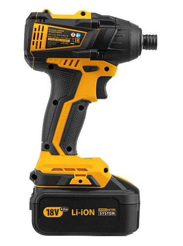 Винтоверт аккумуляторный ударный 18 В, 200 Нм, 1*4 Ач, бесщеточ. двиг. в кейсе Denzel CID-IB-200 Винтоверт аккумуляторный ударный 18 В, 200 Нм, 1*4 Ач, бесщеточ. двиг. в кейсе Denzel CID-IB-200