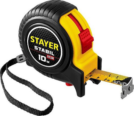 Рулетка 10 м*25 мм обрезиненный корпус, два фиксатора, магнитный крюк STAYER STABIL Рулетка 10 м*25 мм обрезиненный корпус, два фиксатора, магнитный крюк STAYER STABIL
