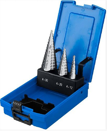 Набор сверел ступенчатых 4-12, 4-20, 4-30 мм (Р6М5) ЗУБР Набор сверел ступенчатых 4-12, 4-20, 4-30 мм (Р6М5) ЗУБР