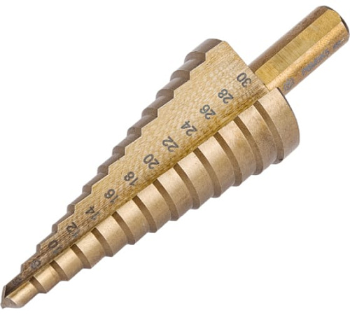 Сверло ступенчатое 6-30 мм, 13 ступеней Р6М5К5 Волжский инструмент Сверло ступенчатое 6-30 мм, 13 ступеней Р6М5К5 Волжский инструмент