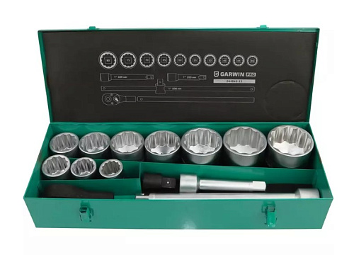 Набор головок торцевых 36-80 мм (1") 12 гр., 15 предм. GARWIN PRO Набор головок торцевых 36-80 мм (1") 12 гр., 15 предм. GARWIN PRO