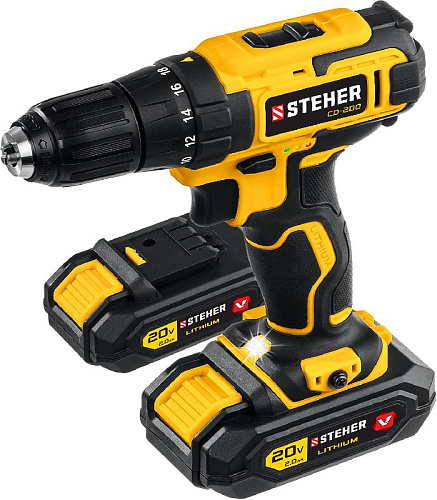 Дрель-шуруповерт аккумуляторная 20 В, 40 Нм, 2*2 Ач в кейсе STEHER Дрель-шуруповерт аккумуляторная 20 В, 40 Нм, 2*2 Ач в кейсе STEHER