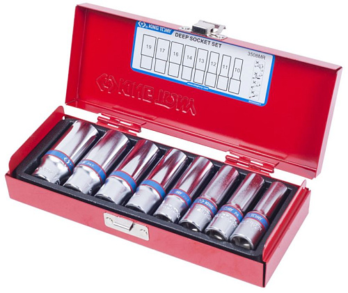 Набор головок торцевых глубоких 10-19 мм (3/8") 6 гр., 8 предм, ложемент-кейс KING TONY 3508MR Набор головок торцевых глубоких 10-19 мм (3/8") 6 гр., 8 предм, ложемент-кейс KING TONY 3508MR