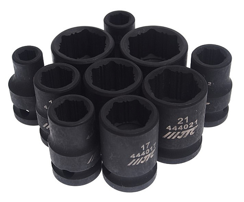 Набор головок для скругленного крепежа 1/2", 8-24 мм (10 предм) шестигранная запатентованная JTC Набор головок для скругленного крепежа 1/2", 8-24 мм (10 предм) шестигранная запатентованная JTC