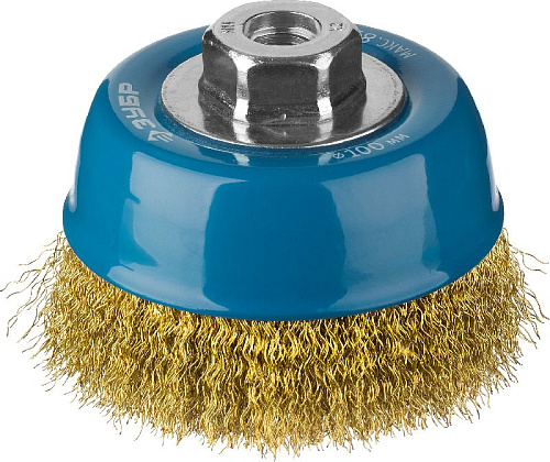 Щетка чашечная 100 мм/М14, витая латунированная стальная проволока 0.3 мм ЗУБР Щетка чашечная 100 мм/М14, витая латунированная стальная проволока 0.3 мм ЗУБР