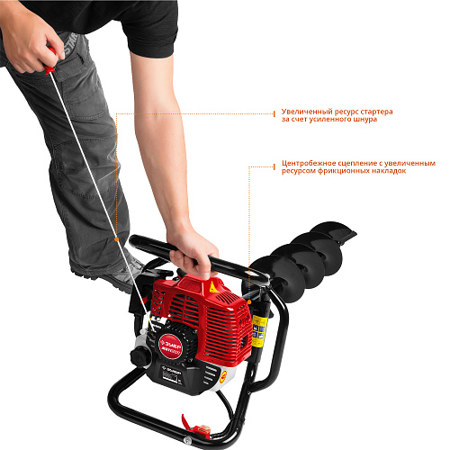 Мотобур (бензобур), d=60-200 мм, 52 см3, 1 оператор, ЗУБР Мотобур (бензобур), d=60-200 мм, 52 см3, 1 оператор, ЗУБР