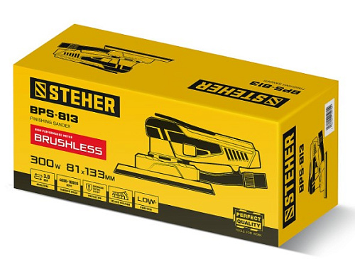 Шлифмашина плоская мет. платформа, 300 Вт, 81х133 мм, 4000-10000 об/мин STEHER Шлифмашина плоская мет. платформа, 300 Вт, 81х133 мм, 4000-10000 об/мин STEHER