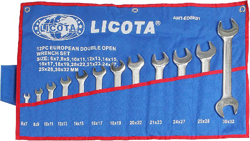 Набор ключей рожковых 6-32 мм (12 шт) в сумке-скрутке Licota Набор ключей рожковых 6-32 мм (12 шт) в сумке-скрутке Licota