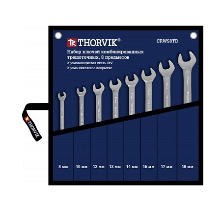 Набор ключей комбинированных трещоточных 8-19 мм (7 шт) в сумке-скрутке Thorvik CRWS8TB Набор ключей комбинированных трещоточных 8-19 мм (7 шт) в сумке-скрутке Thorvik CRWS8TB