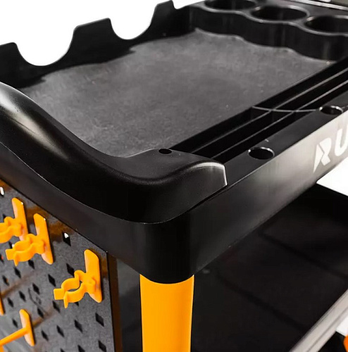 Тележка с тремя открытыми полками пластик (перфорация, крючки) RUNTEC Тележка с тремя открытыми полками пластик (перфорация, крючки) RUNTEC