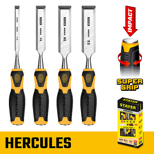Набор стамесок 4 шт (6,12,18,25 мм) двухкомпонентная ручка STAYER Hercules Набор стамесок 4 шт (6,12,18,25 мм) двухкомпонентная ручка STAYER Hercules