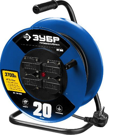 Удлинитель на катушке КГ 20 м, 4 гнезда, 3*1,5 кв.мм, 3700 Вт, IP44 ЗУБР Профессионал КГ-315 Удлинитель на катушке КГ 20 м, 4 гнезда, 3*1,5 кв.мм, 3700 Вт, IP44 ЗУБР Профессионал КГ-315