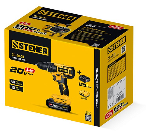 Дрель-шуруповерт аккумуляторная 20 В, 40 Нм, 1*2 Ач LMS STEHER Дрель-шуруповерт аккумуляторная 20 В, 40 Нм, 1*2 Ач LMS STEHER