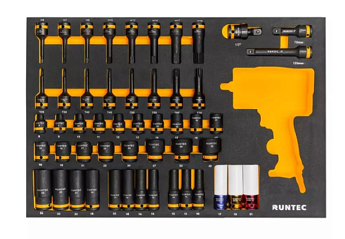 Набор головок торцевых 8-32 мм (1/2") 6 гр., 51 предм., с аксессуарами, в ложементе RUNTEC Набор головок торцевых 8-32 мм (1/2") 6 гр., 51 предм., с аксессуарами, в ложементе RUNTEC