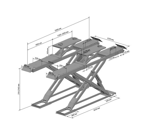 Подъемник ножничный 5,0 т для сход-развала с подъемником второго уровня ПГН-8350 SIVIK Подъемник ножничный 5,0 т для сход-развала с подъемником второго уровня ПГН-8350 SIVIK