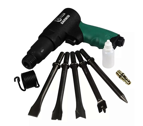 Молоток пневматический в комплекте с 5 зубилами, 190 мм, 6,5 Дж GARWIN Молоток пневматический в комплекте с 5 зубилами, 190 мм, 6,5 Дж GARWIN