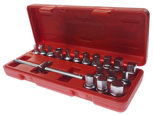 Набор головок для отворачивания масляных пробок 18 предм. JTC Набор головок для отворачивания масляных пробок 18 предм. JTC