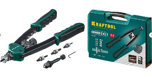 Заклепочник 3,2-6,4 мм, М5-М10 для резьбовых и вытяжных заклепок KRAFTOOL Combo2-M10 Заклепочник 3,2-6,4 мм, М5-М10 для резьбовых и вытяжных заклепок KRAFTOOL Combo2-M10