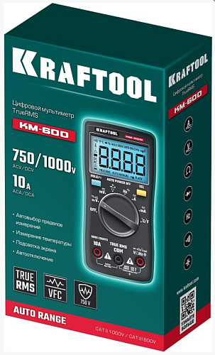 Мультиметр цифровой (измерение температуры) KRAFTOOL KM-600 Мультиметр цифровой (измерение температуры) KRAFTOOL KM-600