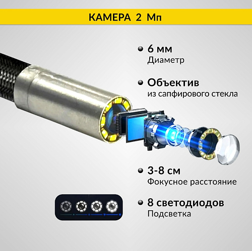 Видеоэндоскоп 5" (1920Х1080), 6 мм, 2 мп, вращ. камера 360° ICARTOOL Видеоэндоскоп 5" (1920Х1080), 6 мм, 2 мп, вращ. камера 360° ICARTOOL