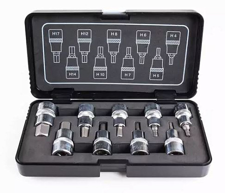 Набор головок торцевых со вставками 1/2" HEX, H4-H17 9 предм Licota Набор головок торцевых со вставками 1/2" HEX, H4-H17 9 предм Licota