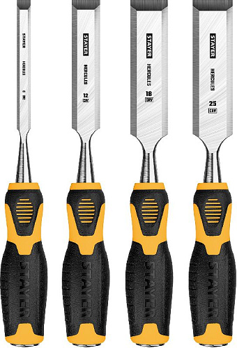 Набор стамесок 4 шт (6,12,18,25 мм) двухкомпонентная ручка STAYER Hercules Набор стамесок 4 шт (6,12,18,25 мм) двухкомпонентная ручка STAYER Hercules